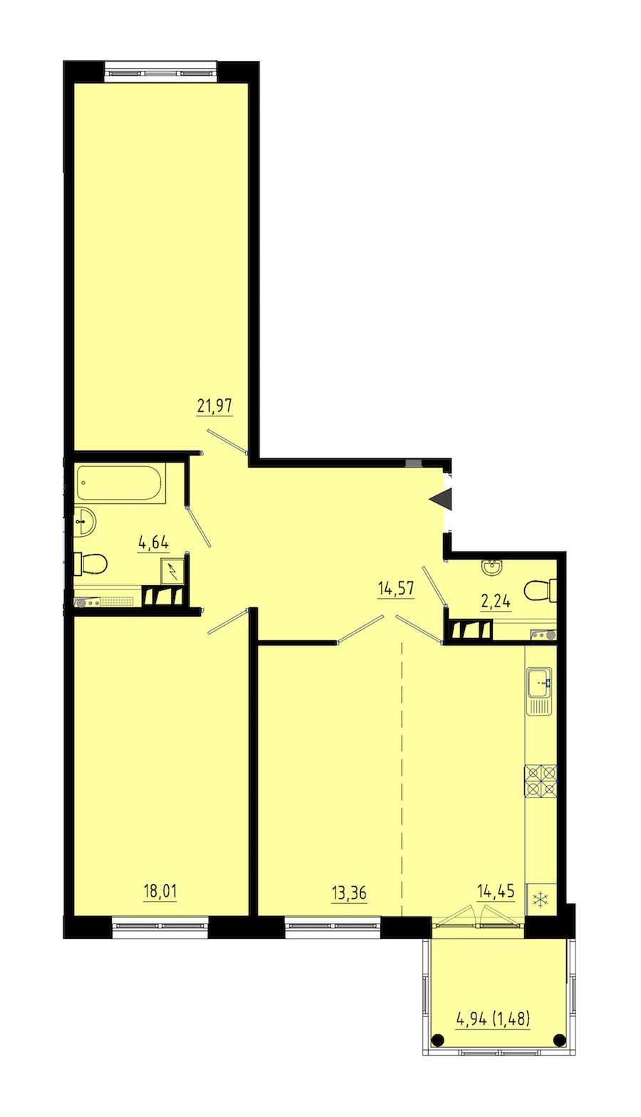 Двухкомнатная квартира в : площадь 90.5 м2 , этаж: 2 – купить в Санкт-Петербурге